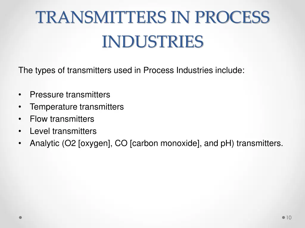 transmitters in process industries