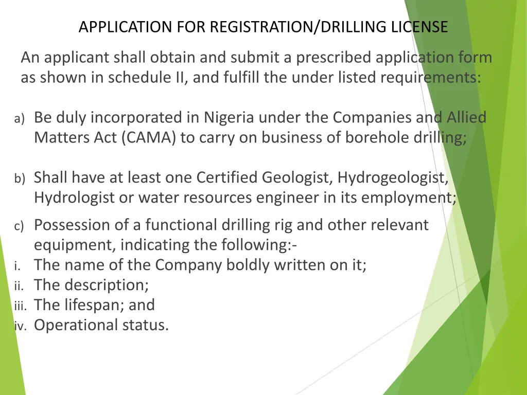 application for registration drilling license