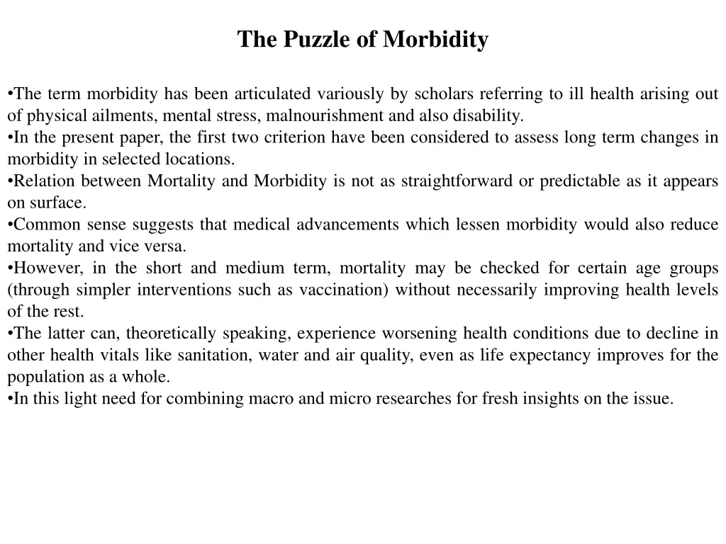 the puzzle of morbidity