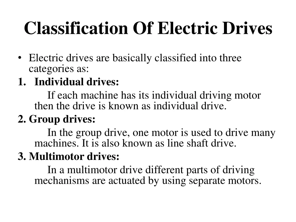 classification of electric drives