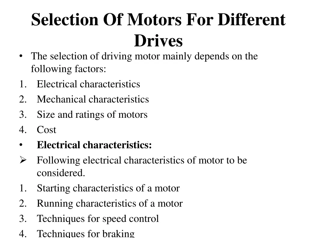 selection of motors for different drives