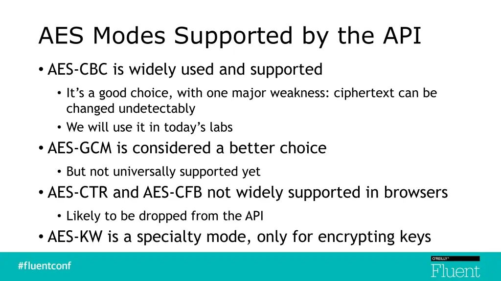 aes modes supported by the api