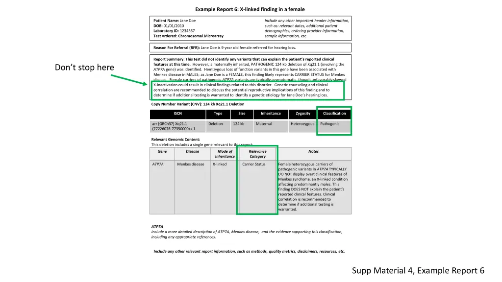 example report 6 x linked finding in a female