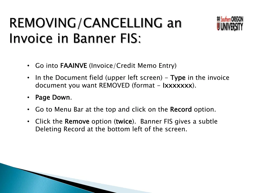 removing cancelling an invoice in banner fis