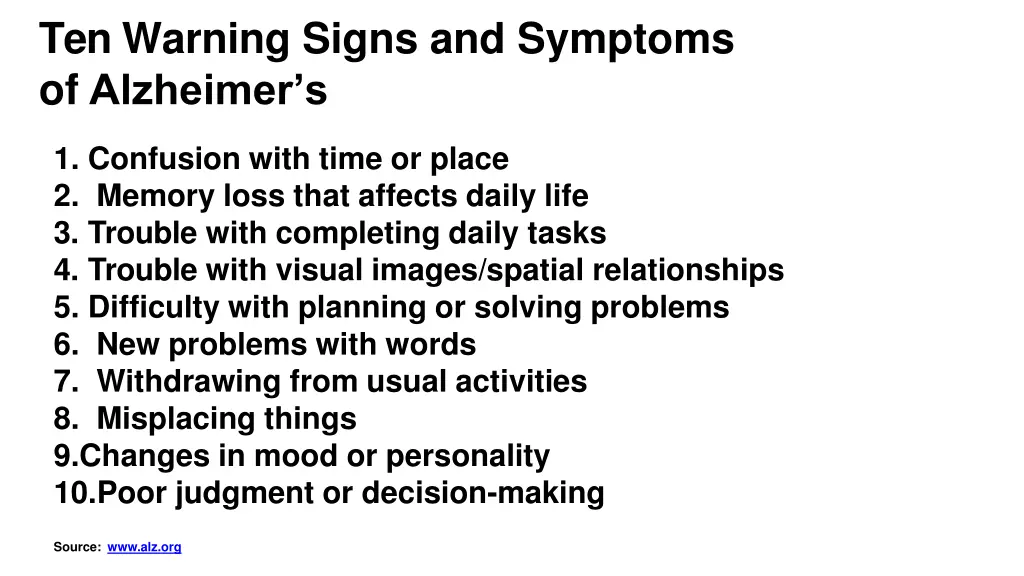 ten warning signs and symptoms of alzheimer s