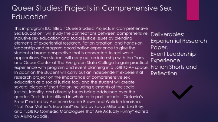 queer studies projects in comprehensive