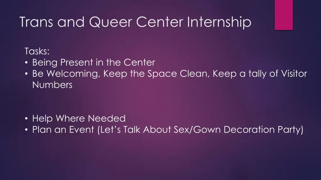 trans and queer center internship