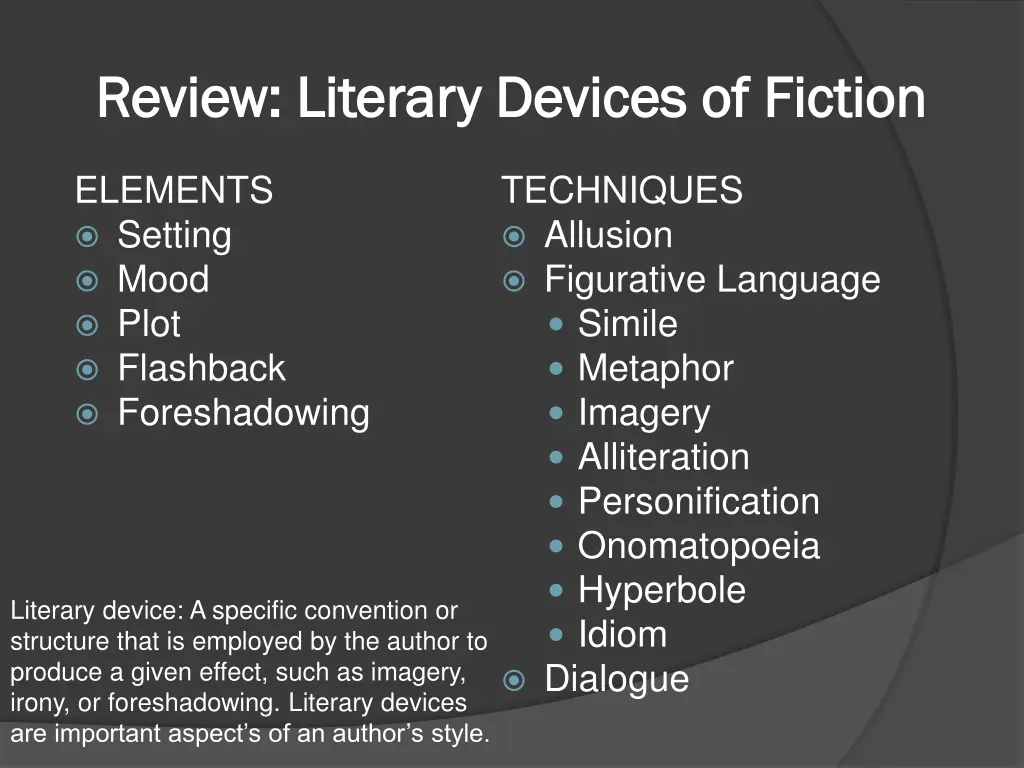 review literary devices of fiction review 1