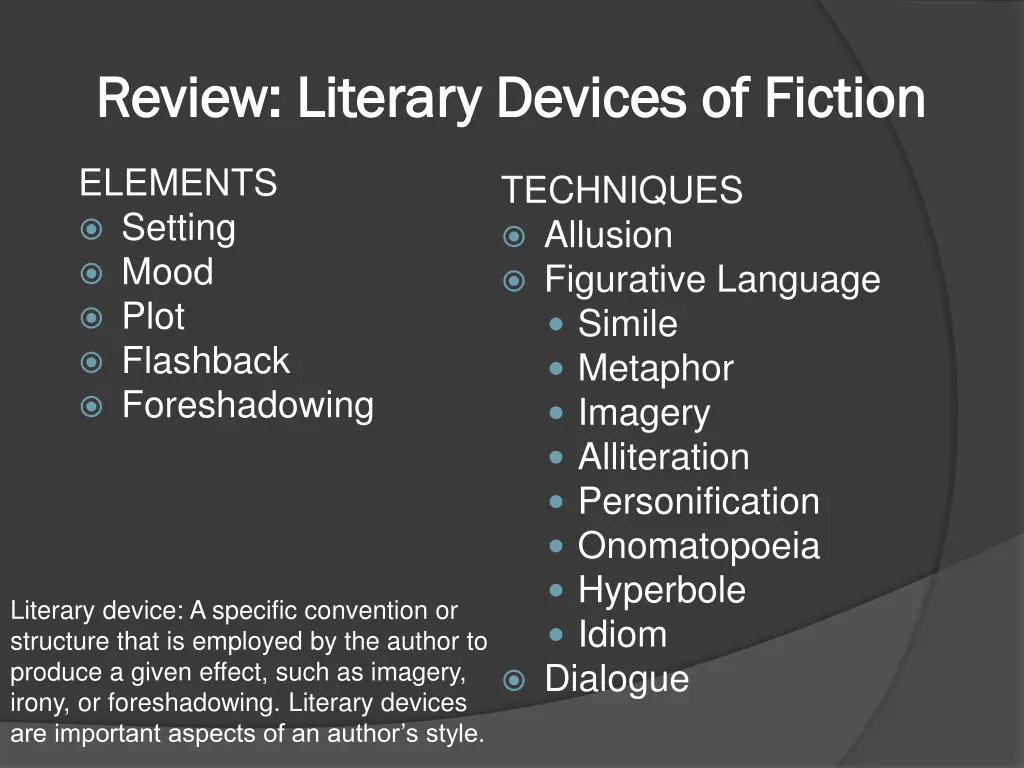 review literary devices of fiction review