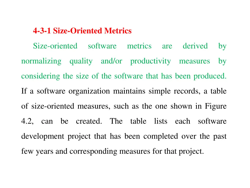 4 3 1 size oriented metrics