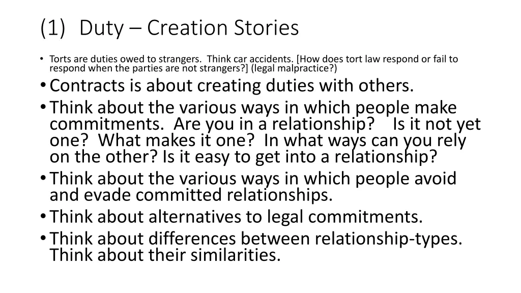 1 duty creation stories