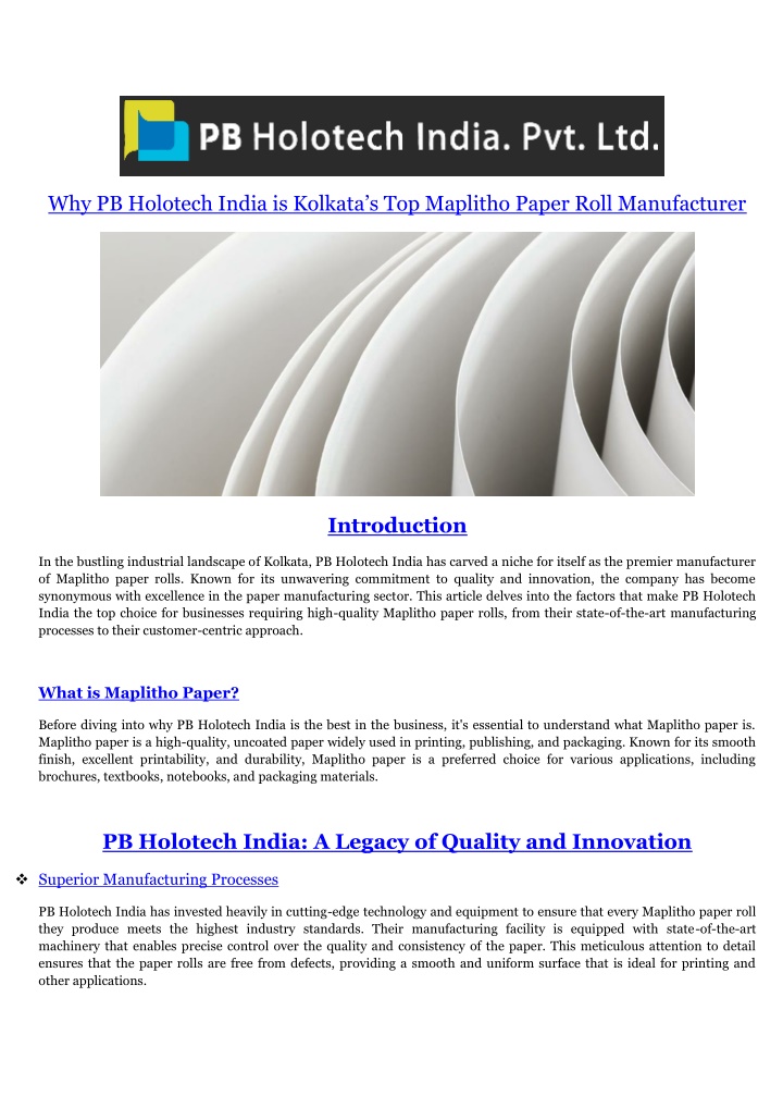 why pb holotech india is kolkata s top maplitho