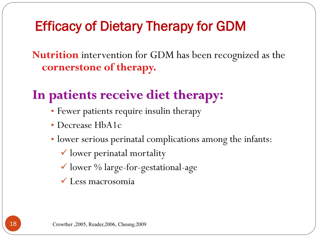 efficacy of dietary therapy for gdm efficacy