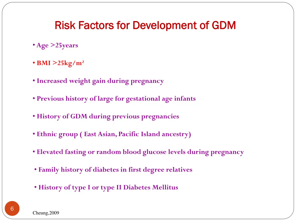 risk factors for development of gdm risk factors