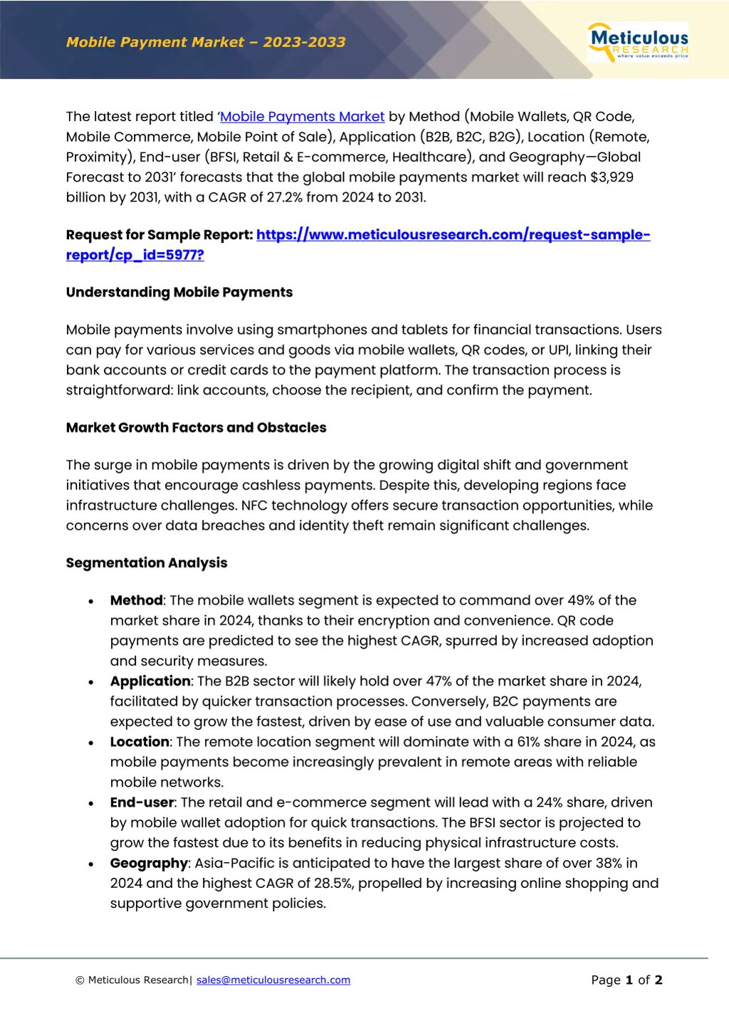 mobile payment market 2023 2033