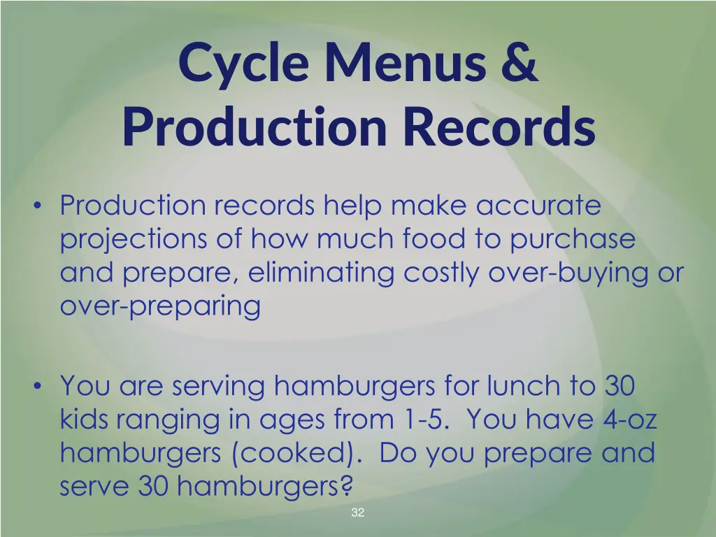 cycle menus production records 1