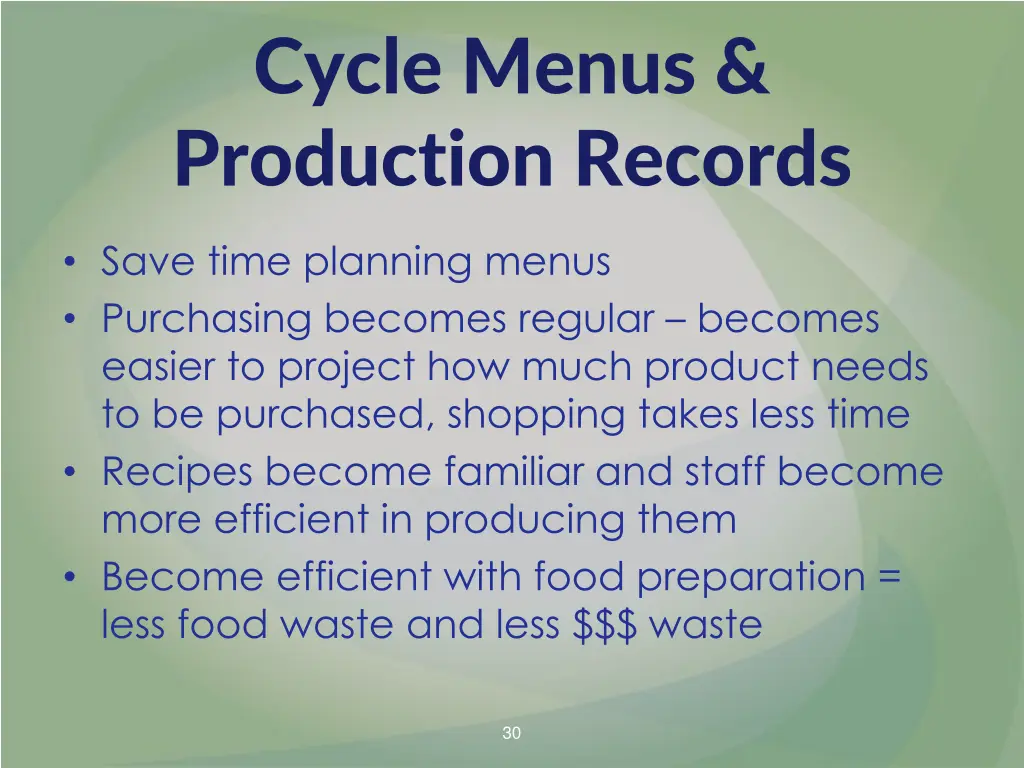 cycle menus production records