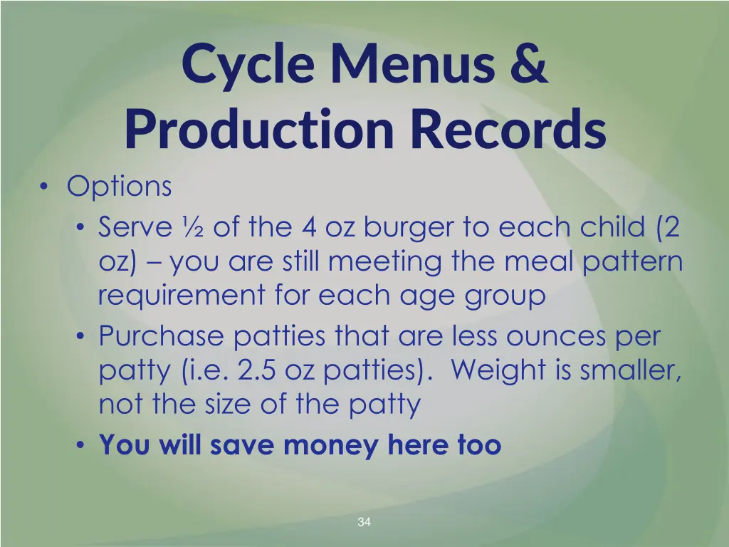 cycle menus production records options serve