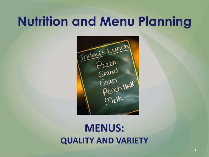 nutrition and menu planning