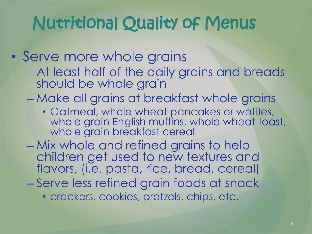 nutritional quality of menus