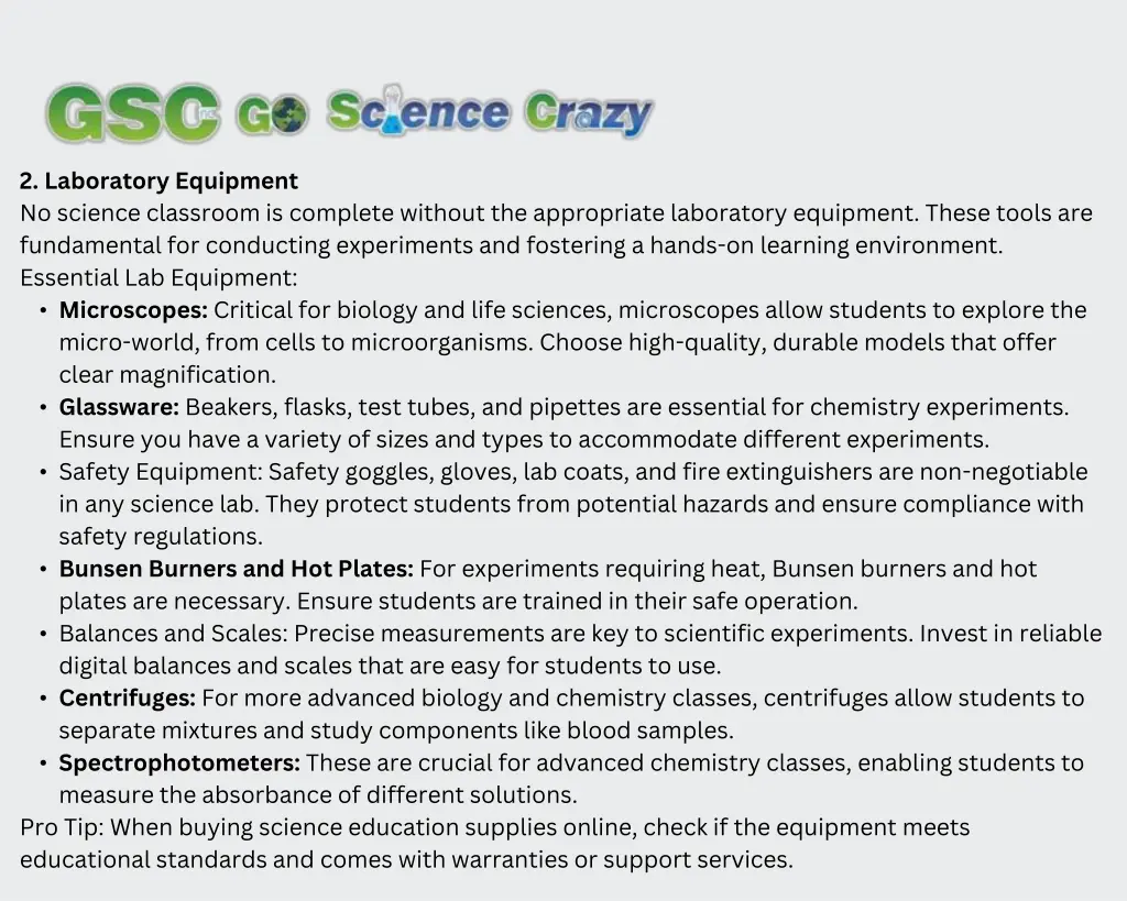 2 laboratory equipment no science classroom