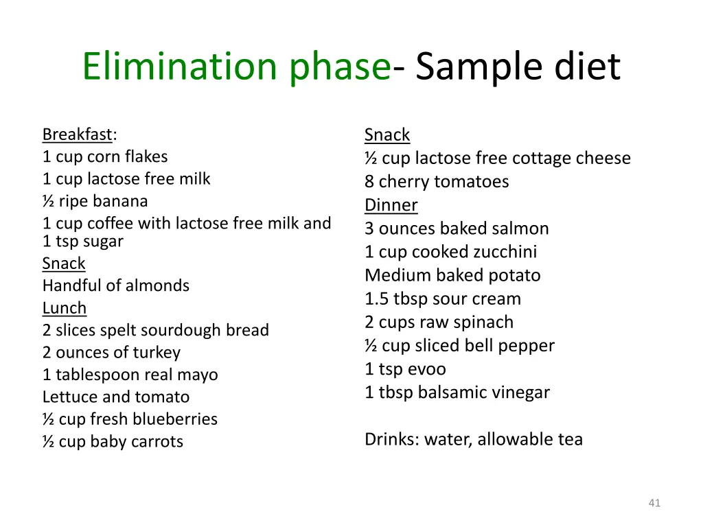 elimination phase sample diet