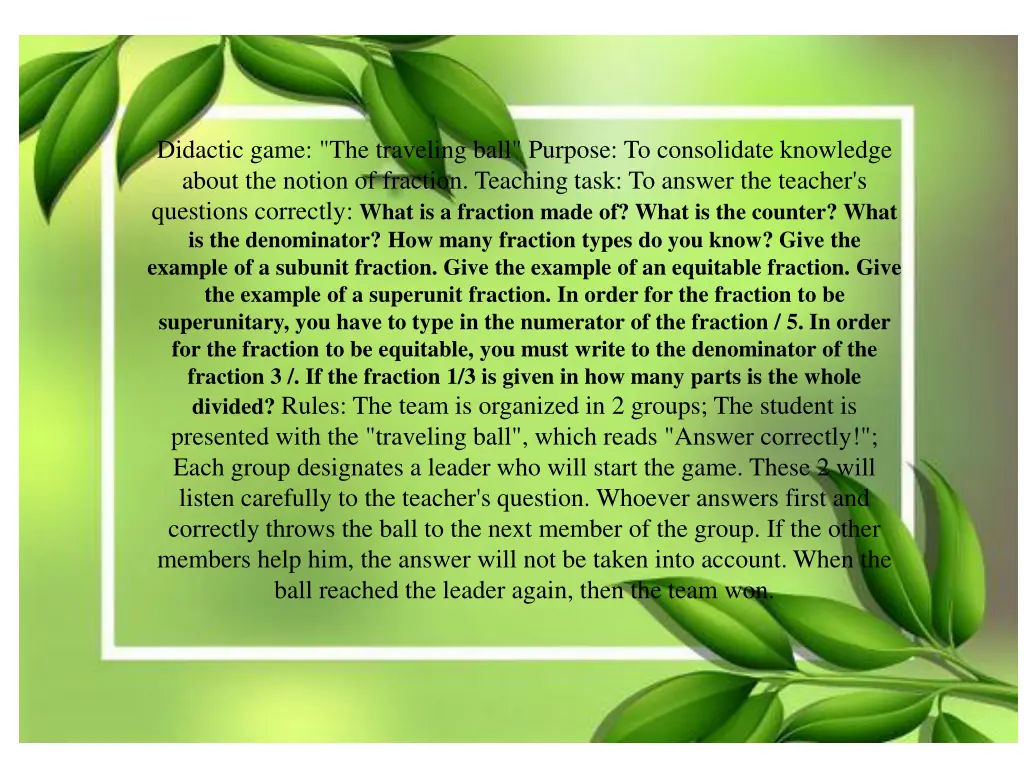 didactic game the traveling ball purpose