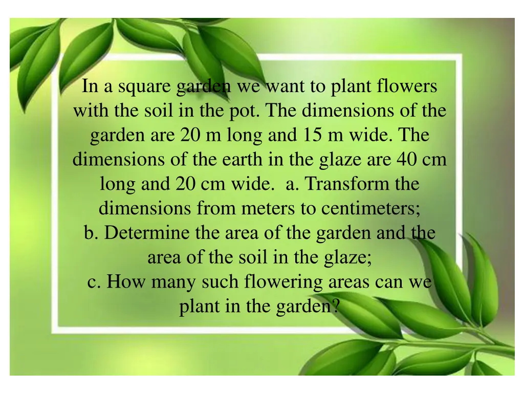 in a square garden we want to plant flowers with