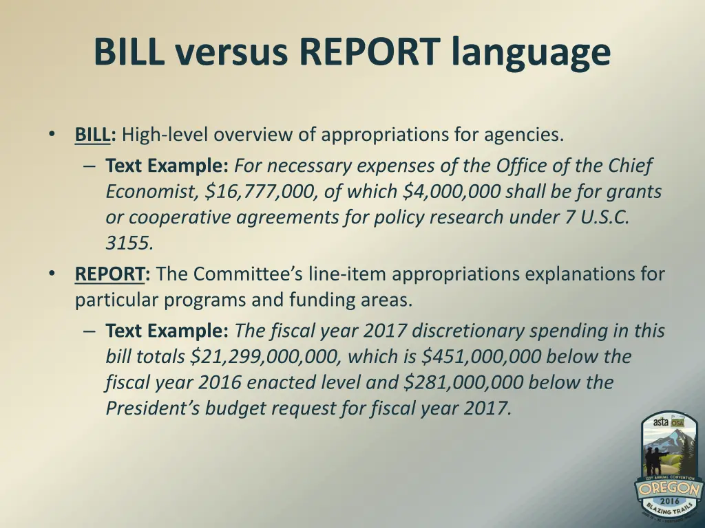 bill versus report language