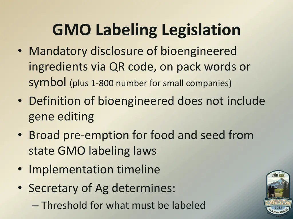 gmo labeling legislation mandatory disclosure