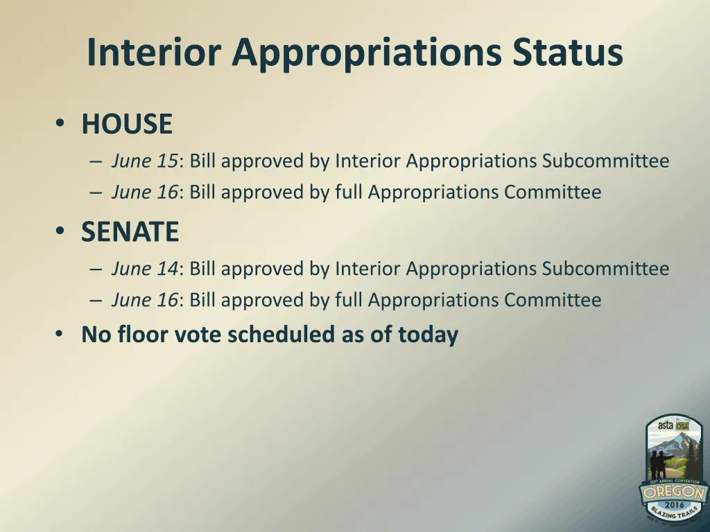 interior appropriations status