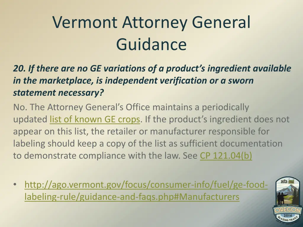 vermont attorney general guidance