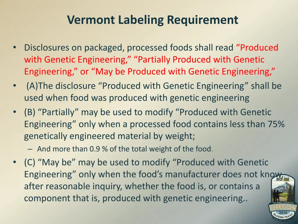 vermont labeling requirement