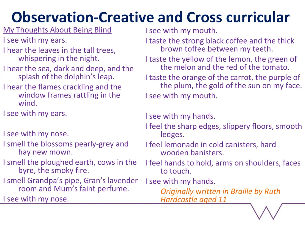 observation creative and cross curricular