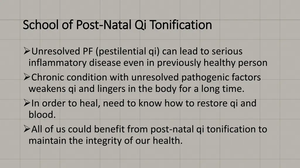 school of post school of post natal qi