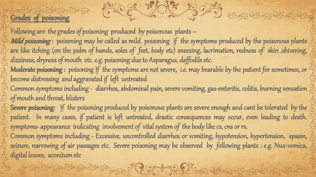 grades grades of of poisoning