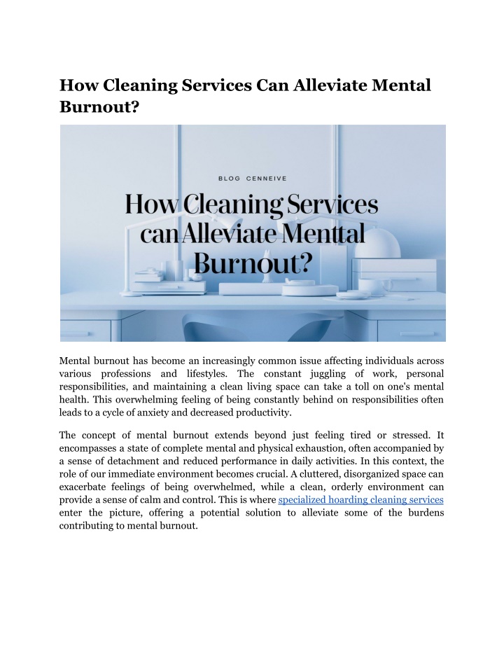 how cleaning services can alleviate mental burnout