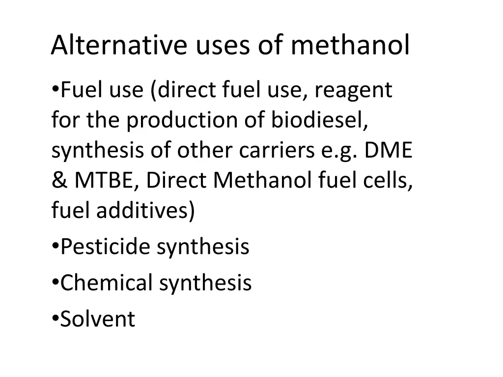 alternative uses of methanol fuel use direct fuel