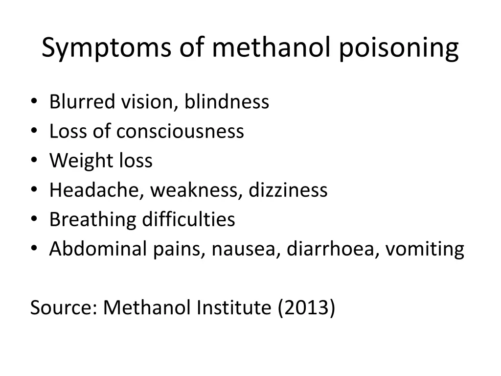 symptoms of methanol poisoning