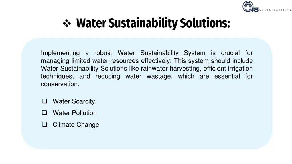 water sustainability solutions