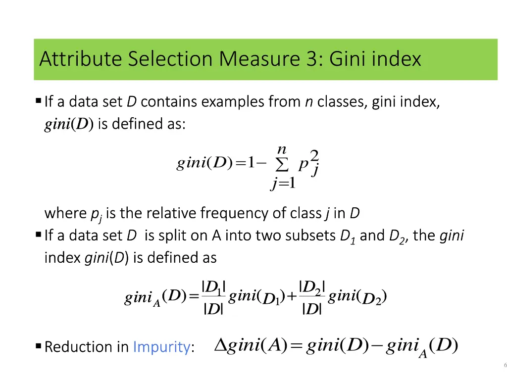 attribute selection measure 3 gini index