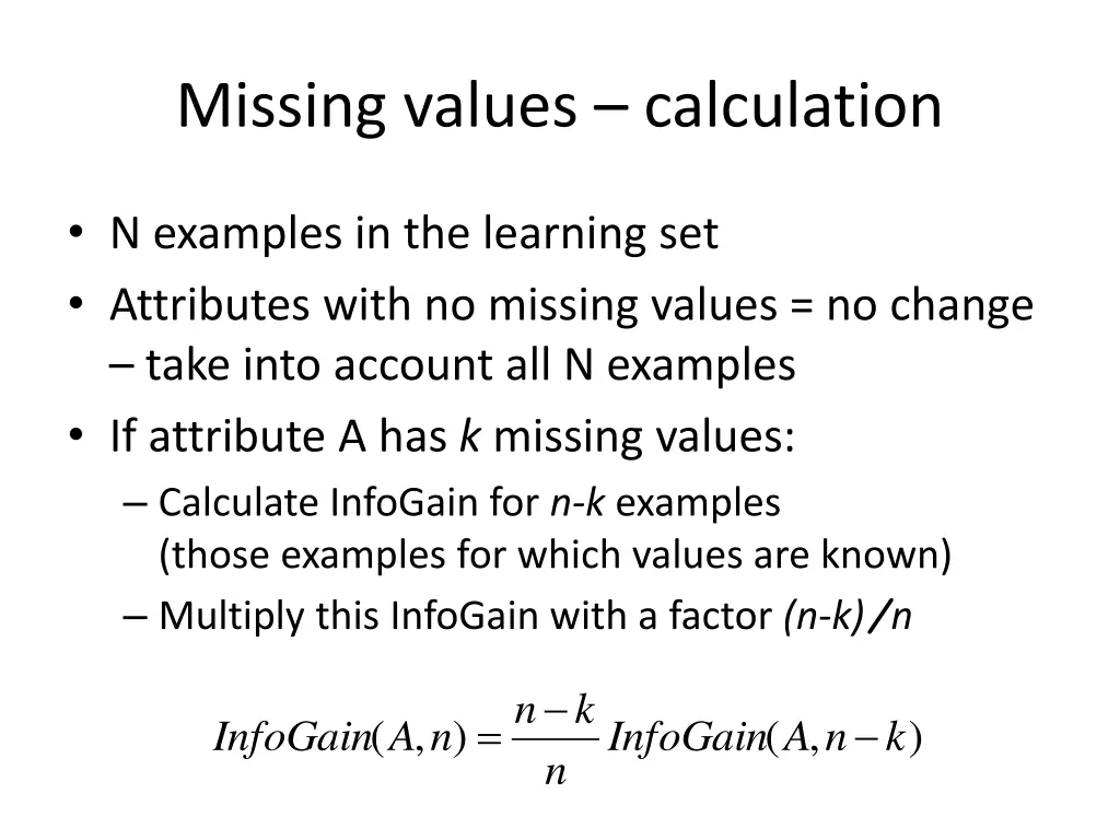 missing values calculation