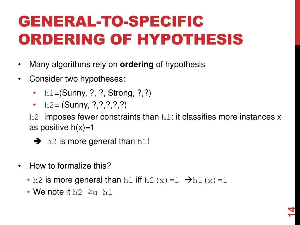 general to specific ordering of hypothesis 1