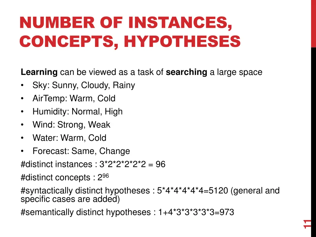 number of instances concepts hypotheses