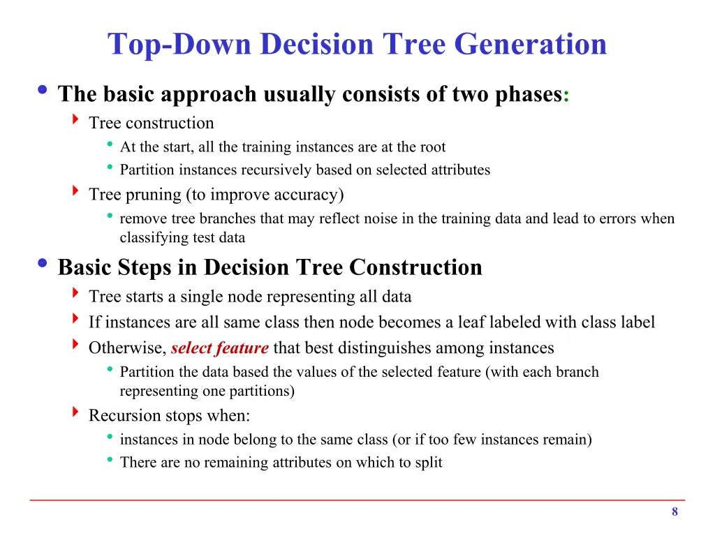 top down decision tree generation