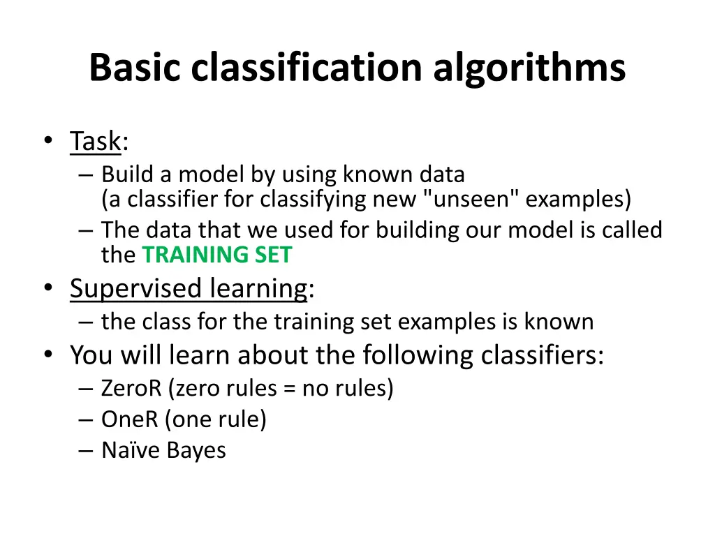 basic classification algorithms