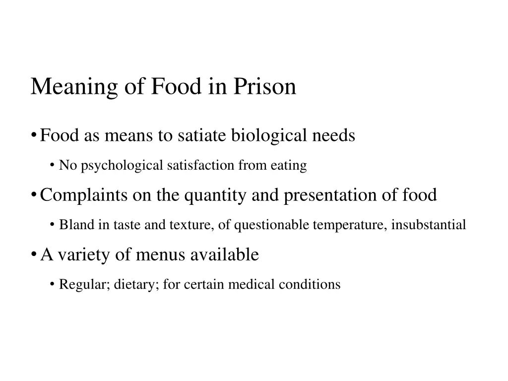 meaning of food in prison