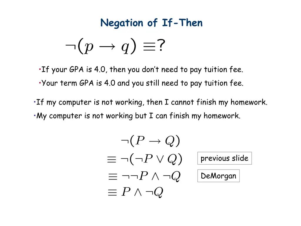 negation of if then