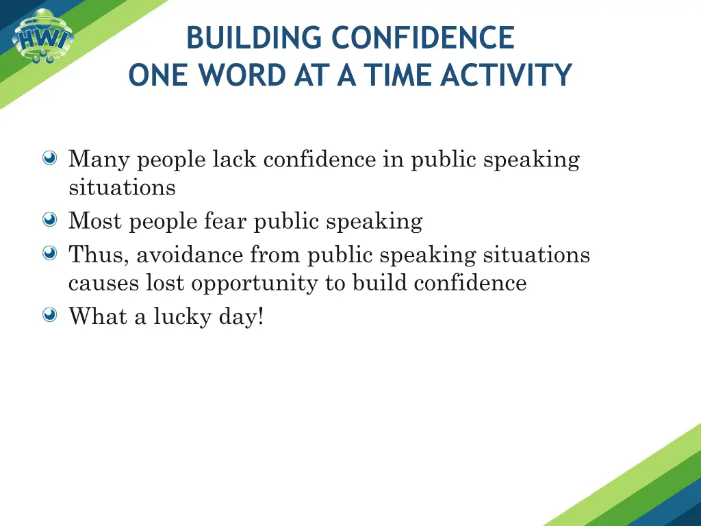 building confidence one word at a time activity