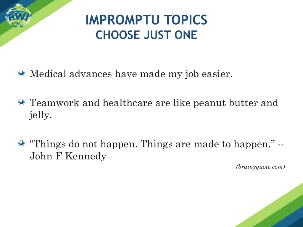 impromptu topics choose just one